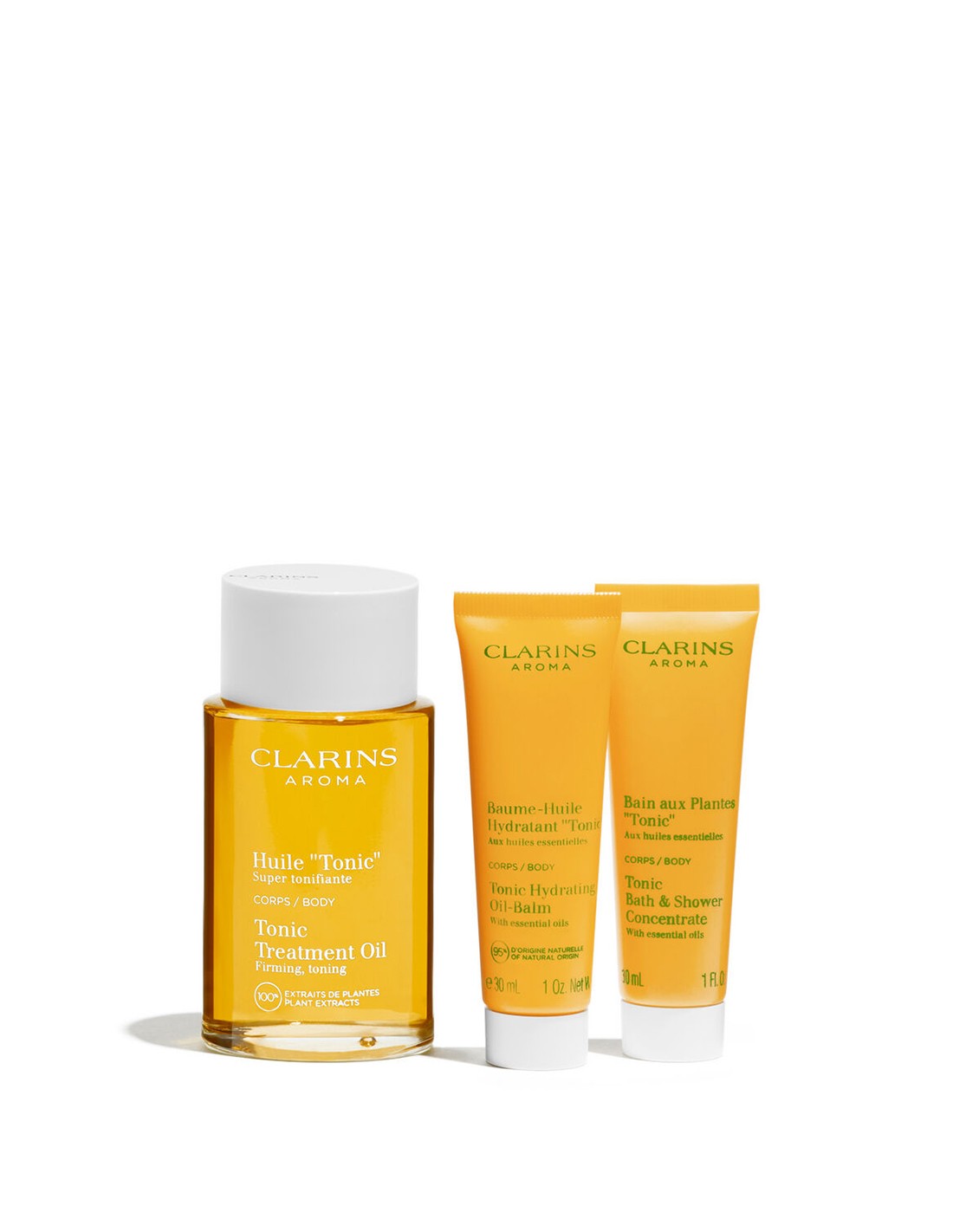 Set Clarins Aroma Aceite Tonic 100ml Gel 30ml Baume 30ml@ Jag Couture London - New York