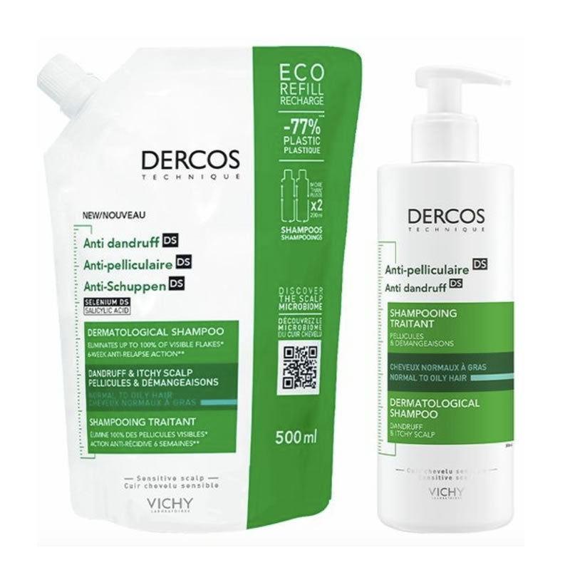 Vichy Dercos Anti-Dandruff Greasy Shampoo 400ml + Refill 500ml Jag Couture London - New York