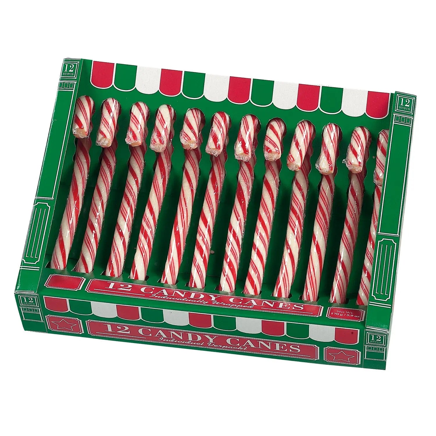 Jag Couture London - New York Green box of 12 red and white candy canes (12.8cm)