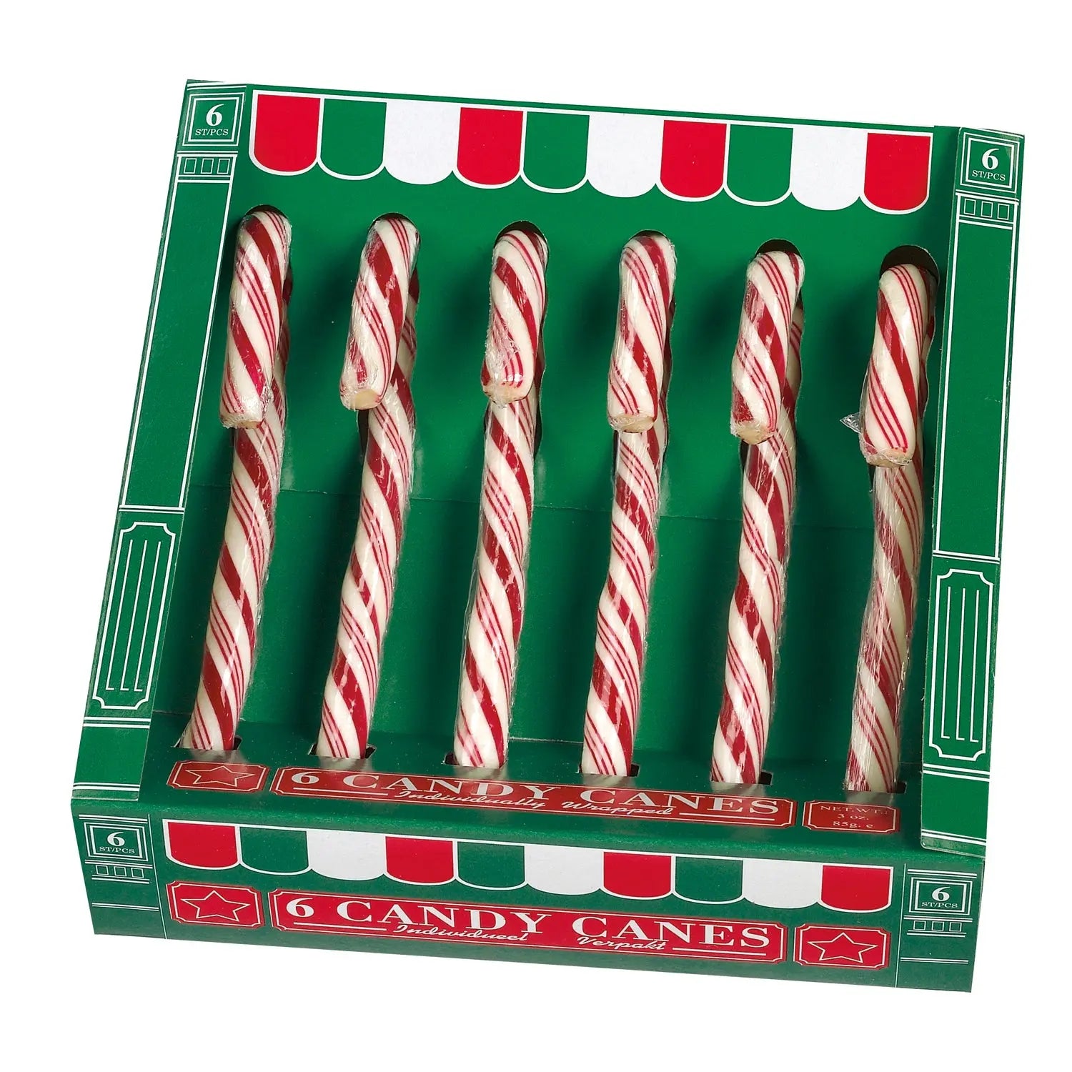 Jag Couture London - New York Green box of 6 red and white candy canes (12.8cm)