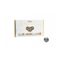 Les Perles Winter Argent - toasted hazelnut in dark chocolate silver coloured sugar Jag Couture London - New York