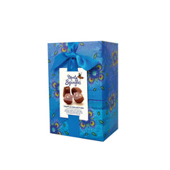 Blue gift wrapped carton of assorted cocoa dusted truffles