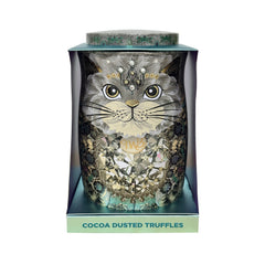 Diamond snow cat tin of assorted flavoured cocoa dusted truffles