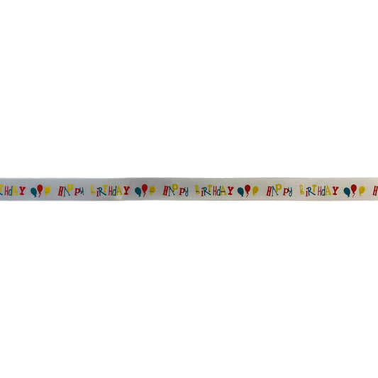 Happy Birthday balloons printed white ribbon