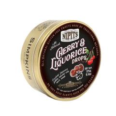 Gold tin of cherry & liquorice flavour Nipit travel sweets