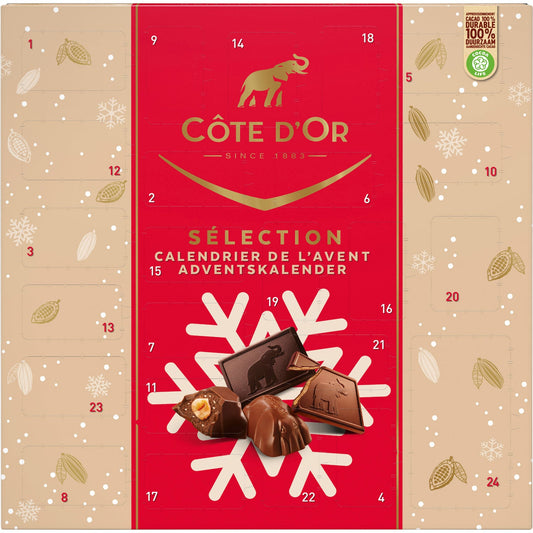 Cote d'Or advent calendar - contains Mignonettes, mini Bouchees and mini Rocs