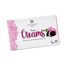 Whitakers dark chocolate covered rose fondant creams in carton