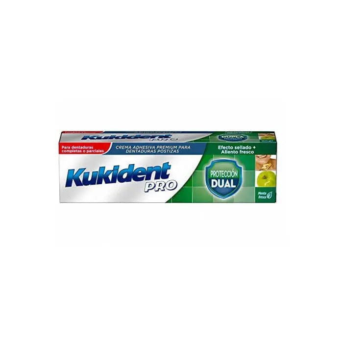 Kukident Pro Dual Protection denture adhesive cream in a 40g container, from Jag Couture London New York.