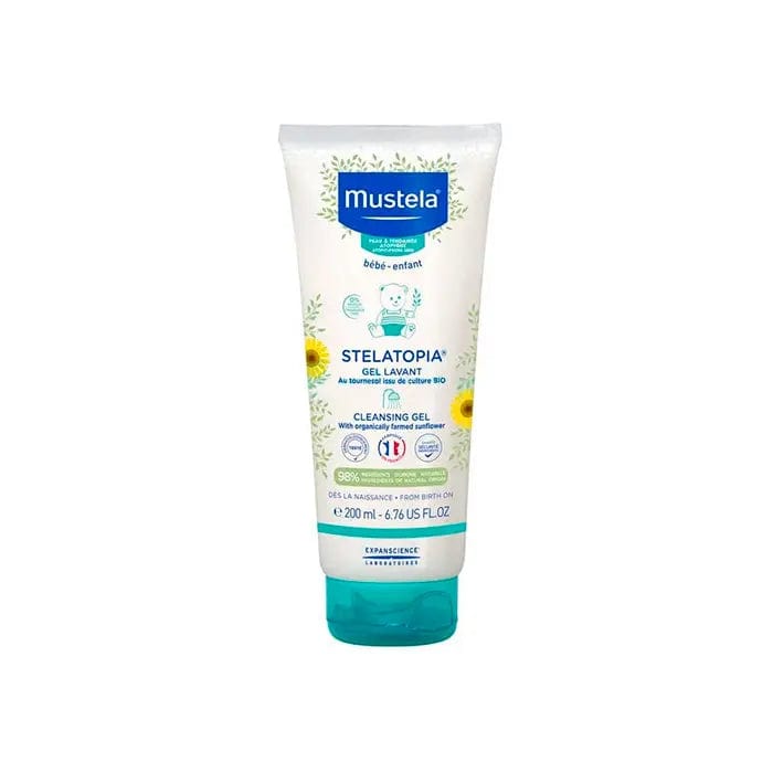Mustela Stelatopia Cleansing Cream in 200ml tube, gentle skincare product for sensitive skin, by Jag Couture London - New York.