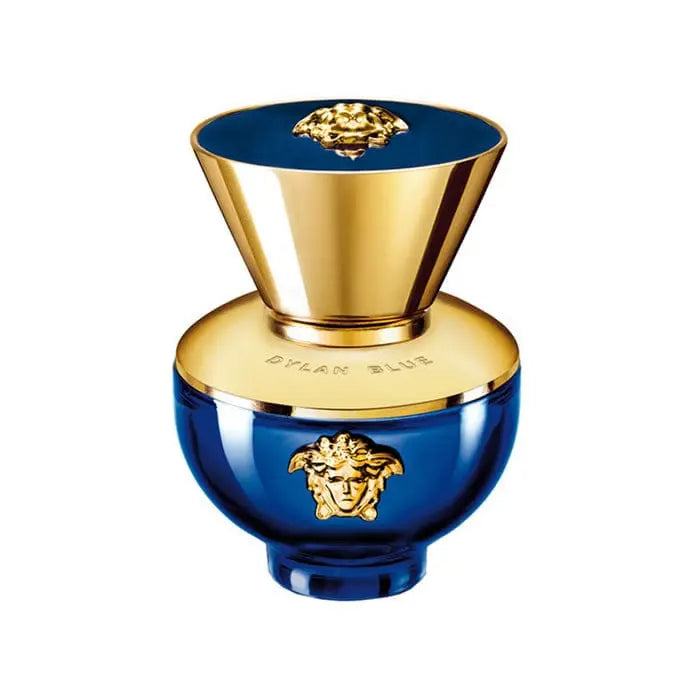 Versace Pour Femme Dylan Blue Eau de Perfume Spray 30ml, elegant glass bottle with blue accents, displayed on a white background.