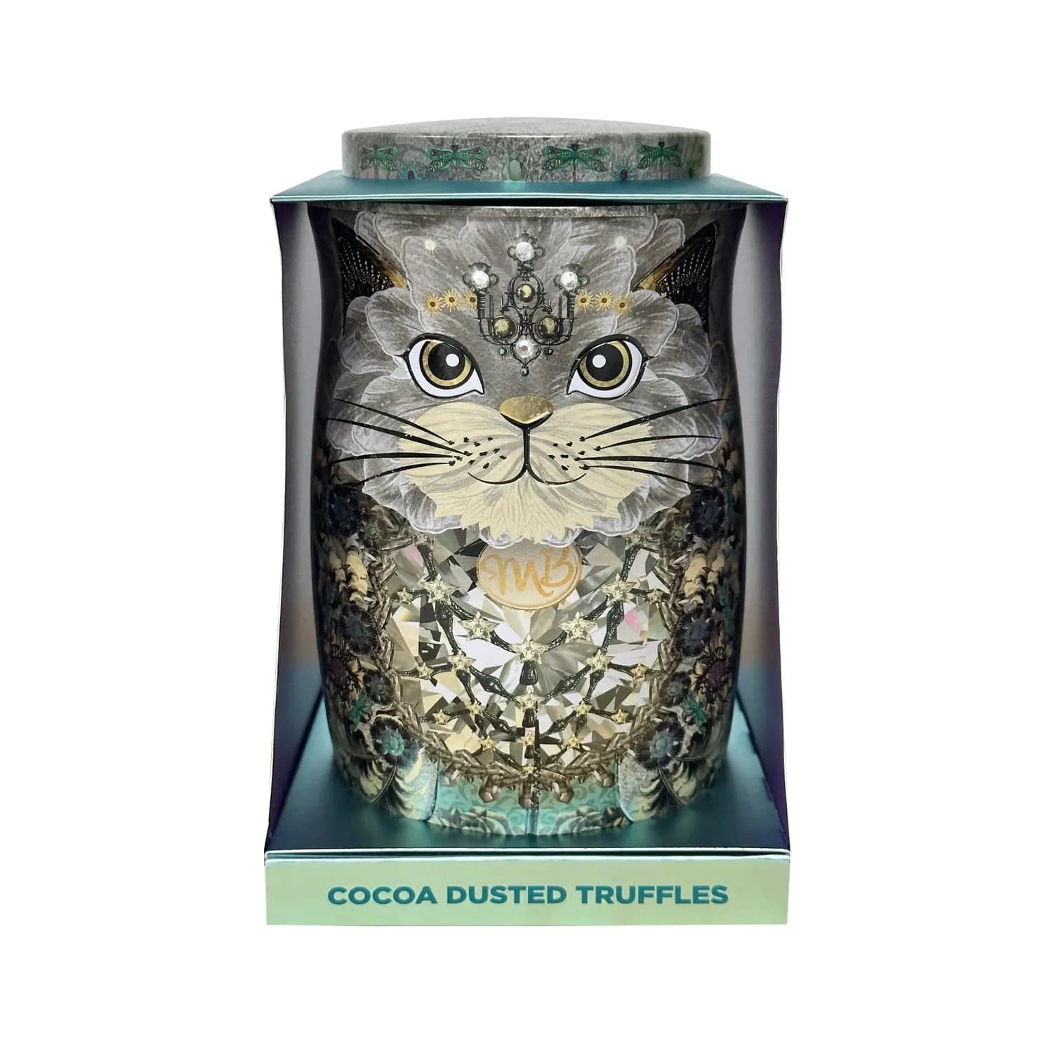 Jag Couture London - New York Diamond snow cat tin of assorted flavoured cocoa dusted truffles