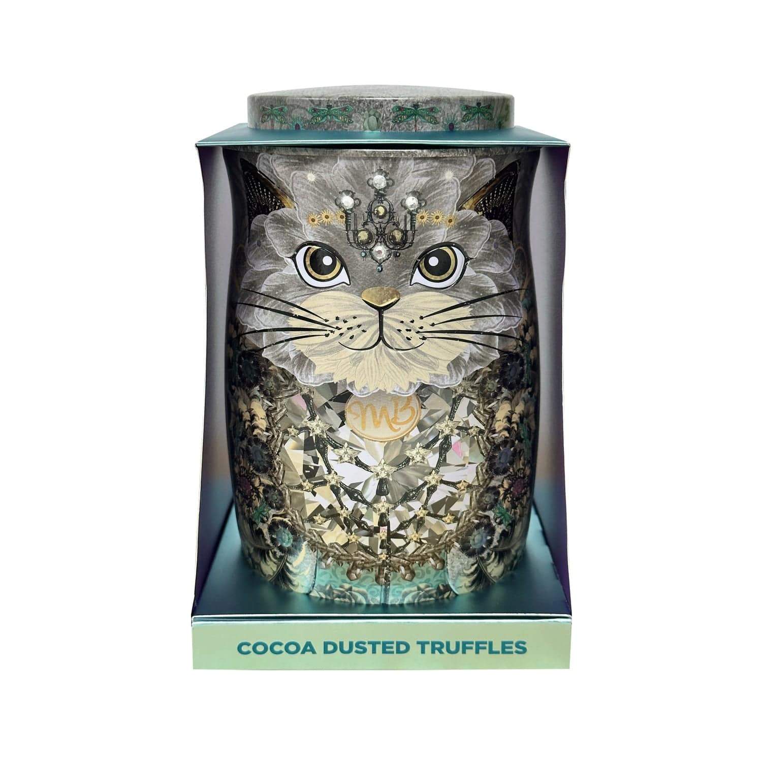 Jag Couture London - New York Diamond snow cat tin of assorted flavoured cocoa dusted truffles