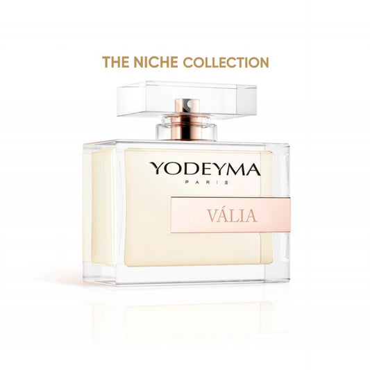 Yodeyma Valia W 100ml perfume bottle by Jag Couture London New York, with a sleek glass design and elegant packaging.
