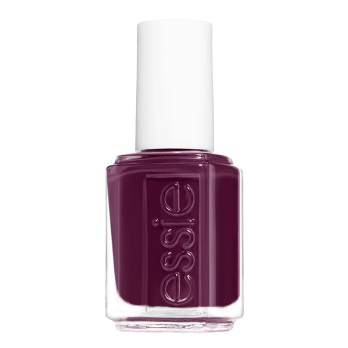 Essie Bahama Mama nail polish bottle showing deep purple-red color with brand label, 13.5ml size, on a plain background.