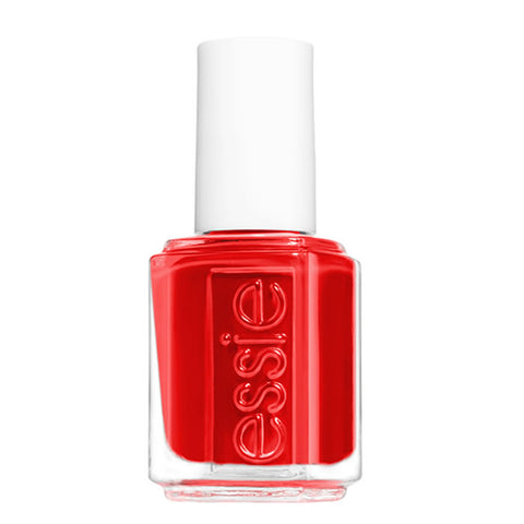 Essie Nail Color Nail Polish in A-List, 13.5ml, with sleek black cap and clear bottle showing vibrant nail polish color.