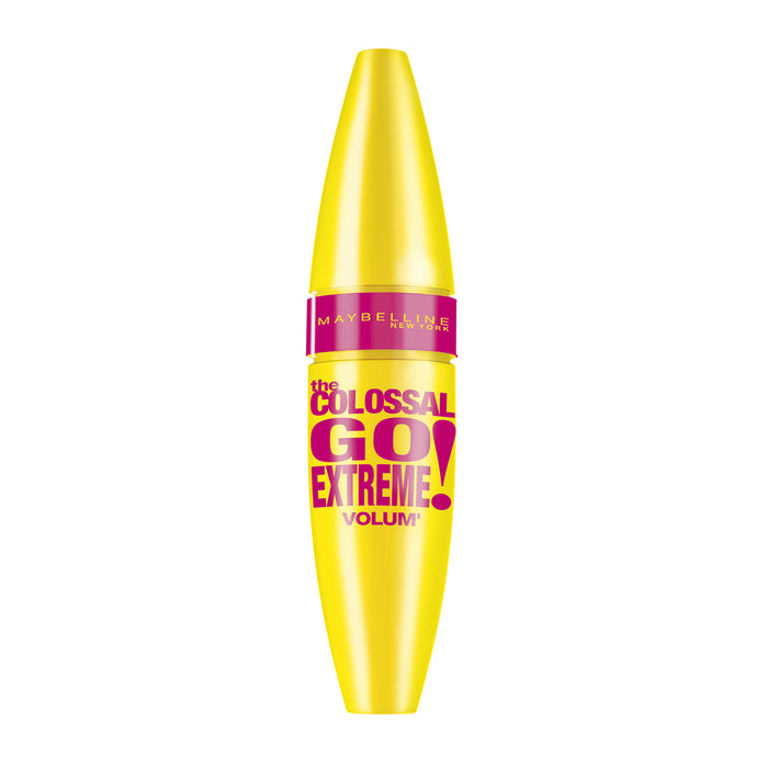 Maybelline The Colossal Go Extreme Mascara in black, 9.5ml, featuring a sleek tube and applicator for voluminous lashes.