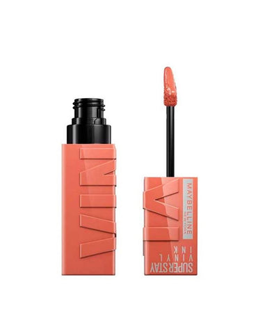 Maybelline Superstay Vinyl Ink liquid lipstick in shade 105 Dorado, 4.2ml tube, with the product applicator visible.