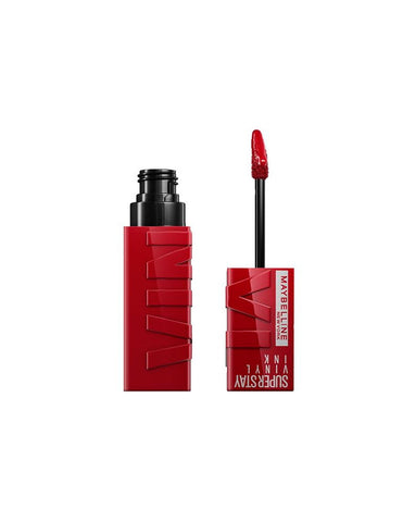 Maybelline Superstay Vinyl Ink liquid lipstick in shade 10-Lippy, shown in 4.2ml tube with vibrant pink color and glossy finish.