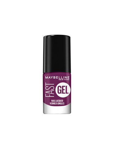 Maybelline Fast Gel Nail Lacquer in Wiched Berry, deep pink polish bottle with applicator brush, on a neutral background