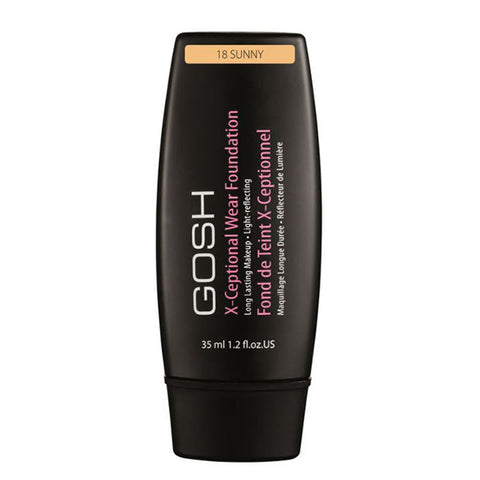 Jag Couture London X-Ceptional Wear Foundation in 18 Sunny, long-lasting makeup, 35ml bottle, with smooth liquid texture.