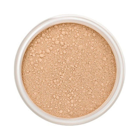 Mini Lily Lolo Mineral Base SPF 15 Dusky powder compact from Jag Couture London-New York, shown open with product visible.