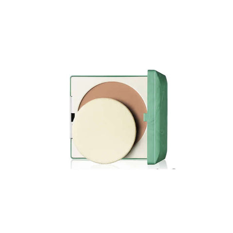 Jag Couture London New York Clinique Stay Matte Sheer Pressed Powder in shade 17 Stay Golden, 7.6g, close-up of the compact.