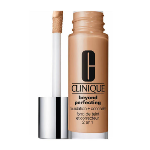 Clinique Beyond Perfecting Foundation and Concealer CN32 Buttermilk in 30ml bottle, with sleek packaging and applicator.