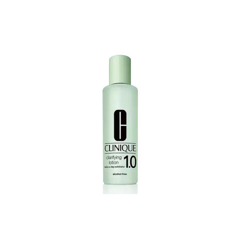 Jag Couture London New York Clinique Clarifying Lotion 1.0 exfoliator bottle, 400ml, for twice daily skin exfoliation.