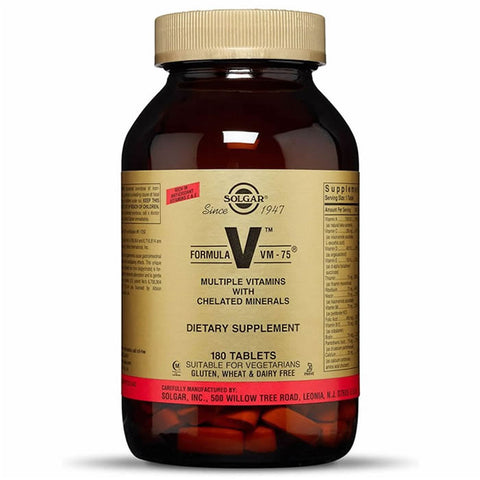 Jag Couture London - New York Solgar VM-75 multivitamin supplement bottle with 180 tablets, label visible in the image.
