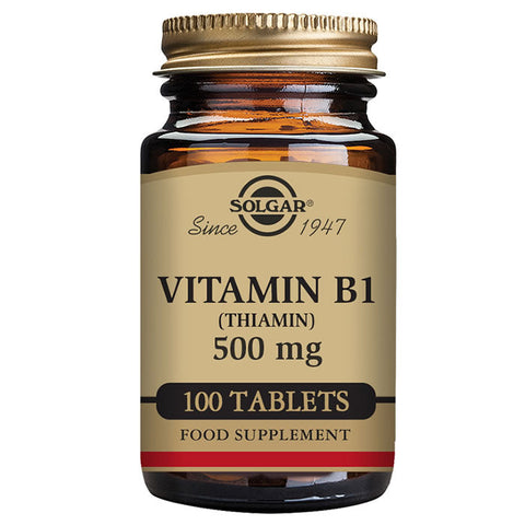 Jag Couture London - New York Solgar Vitamin B1 500mg supplement in 100 capsules, showing the bottle and label.