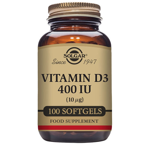Jag Couture London New York Solgar Vitamin D3 400 IU capsules, dietary supplement in a bottle with 100 capsules visible.