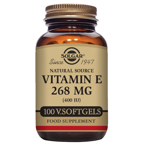 Solgar Vitamin E 400 IU softgels in a bottle, dietary supplement for skin and immune health, branded by Jag Couture London New York
