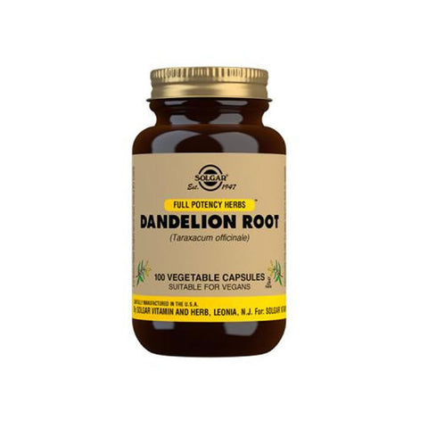 Jag Couture London Dandelion supplement in 100 capsules, showcasing the product bottle with label and capsules inside.