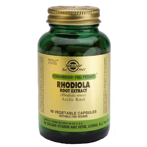 Solgar Rhodiola Root supplement capsules, 60-count, natural herbal adaptogen for energy and stress support.
