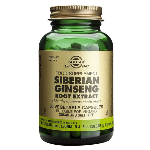 Jag Couture London Siberian Ginseng Root capsules in a bottle, dietary supplement for energy and vitality.