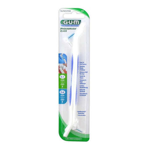 Jag Couture London proxabrush handle for gum cleaning, click R.625, dental hygiene tool with ergonomic design and blue handle.