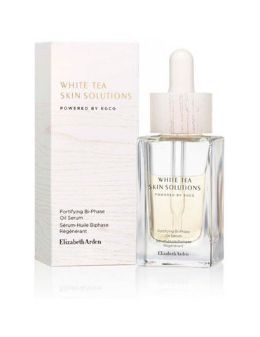 Elizabeth Arden W Tea Sol Fortif Biphase Oil Serum in a clear bottle, featuring a dual-phase design with a dropper applicator.