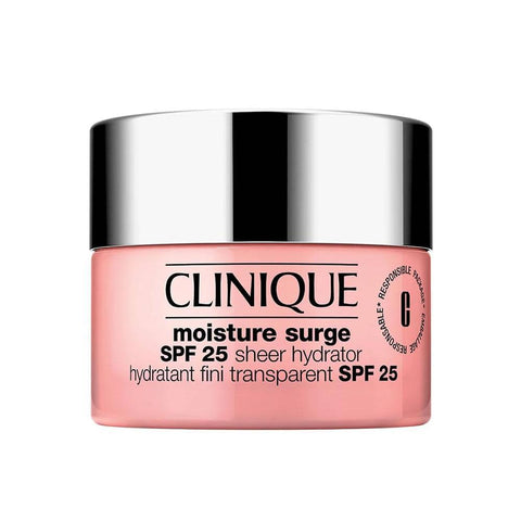 Clinique Moisture Surge SPF25 hydrating cream in 50ml jar, featuring a smooth, lightweight texture for daily moisture and sun protection.