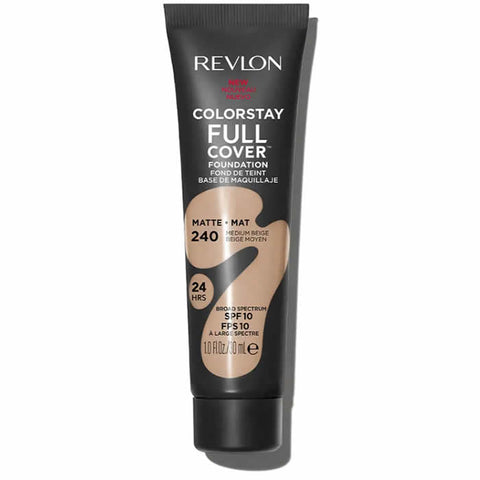 Revlon Colorstay Full Cover Foundation in 240 Medium Beige, 30ml bottle, displayed with the Jag Couture London logo.