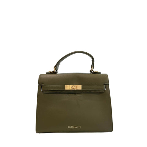 Cristinaeffe CF24FW027 green handbag by Jag Couture London - New York, stylish leather accessory with gold accents and adjustable strap.