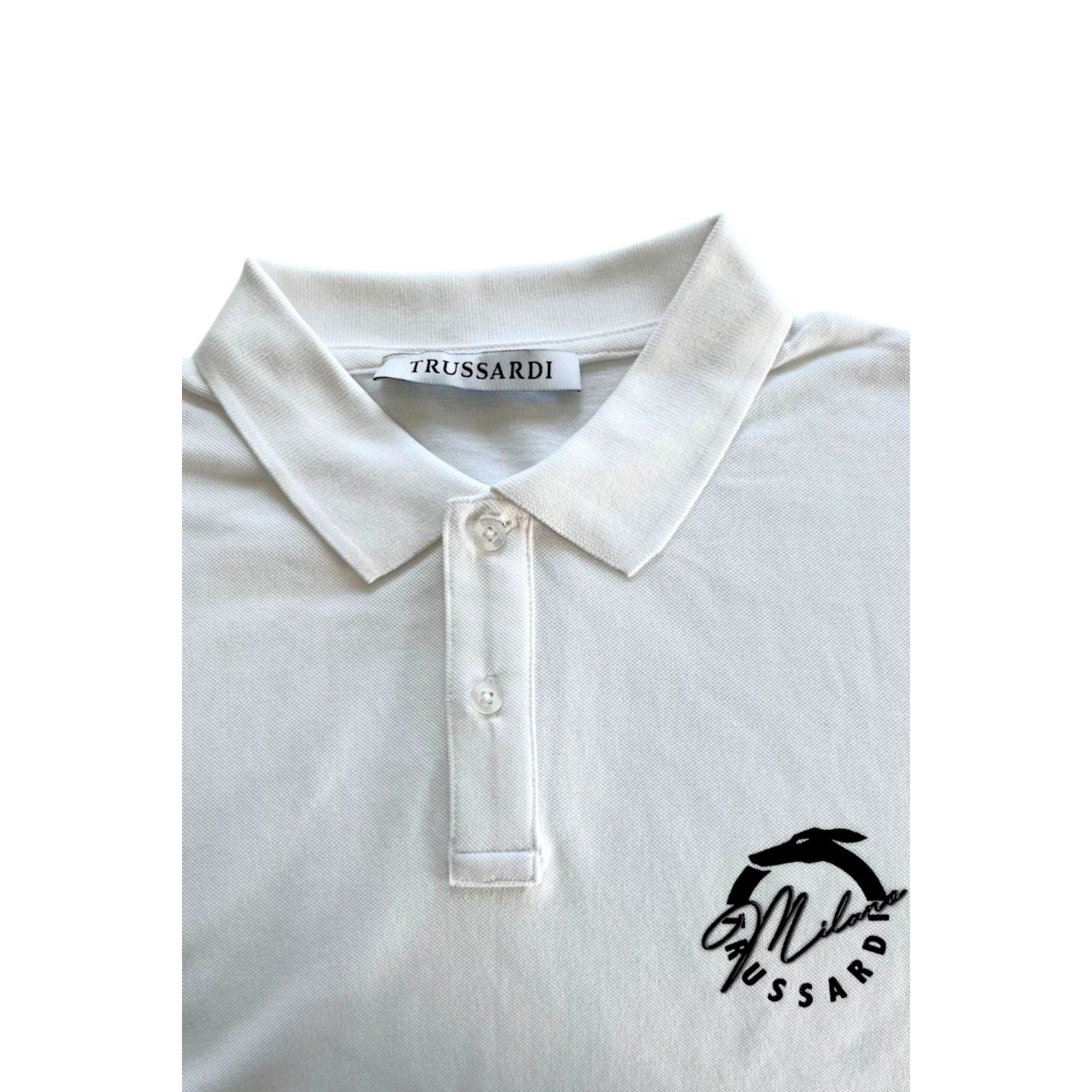White Trussardi beachwear TRU25MPL01 from Jag Couture London featuring lightweight fabric and stylish design for summer wear.