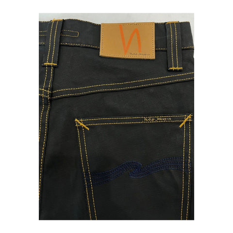 Nudie Jeans NJ2943_4GREMTIM NeroBlack denim jeans by Jag Couture London New York, showcasing the slim fit and dark black wash.