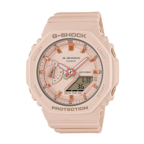 Casio GMA-S2100-4AER analog digital watch with black resin strap and display, featuring sporty design and durable construction.