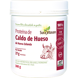 Jag Couture London - New York Sura Vitas Proteina De Caldo De Hueso 300g, package of bone broth protein powder.