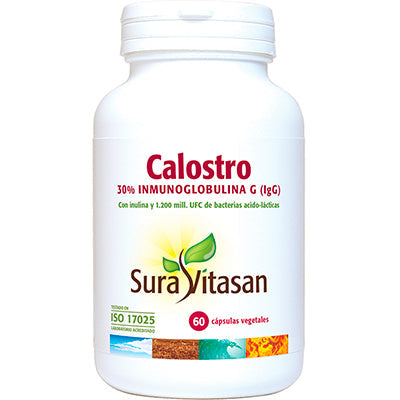 Sura Vitas Calostro capsules by Jag Couture London, New York, showing a bottle of 60 supplement capsules on a neutral background.