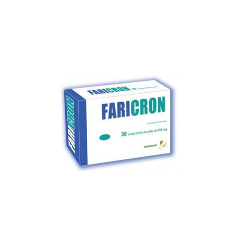 Close-up of Faricron 30 tablets in a blister pack, by Jag Couture London - New York, showing the tablets' shape and packaging.