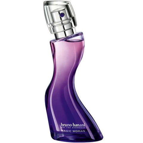 Bruno Banani Magic Woman Eau De Toilette spray 50ml bottle, elegant packaging, showcasing the fragrance for women.