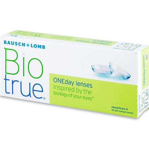Biotrue ONEday contact lenses in a box, 30-pack, by Jag Couture London - New York, with clear lens packaging and branding visible.