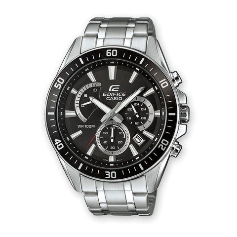 Casio EFR-552D-1AVUEF men's stainless steel watch with black dial, silver band, and chronograph features.