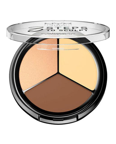 Nyx 3 Steps to Sculpt face sculpting palette by Jag Couture London, featuring light shades for contouring and highlighting.